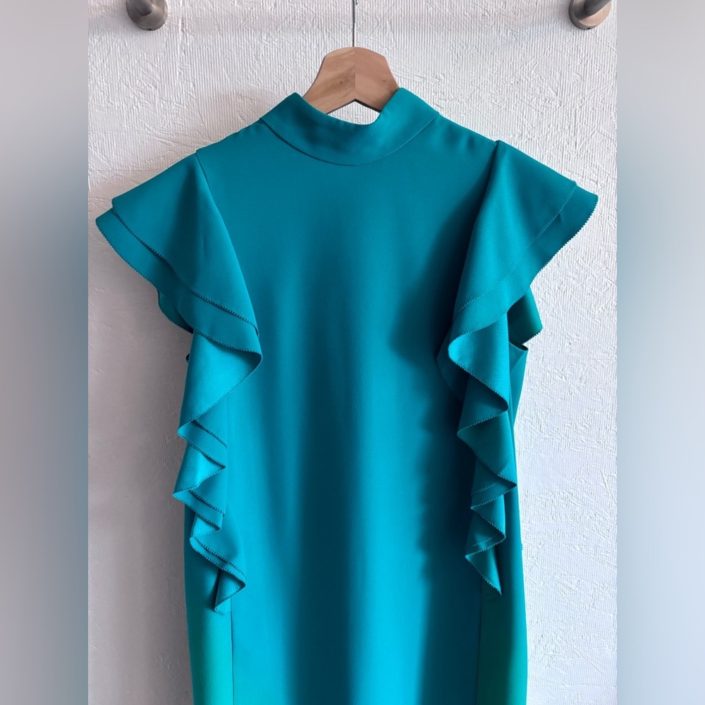 Kate Spade Teal Turquoise Flutter Sleeveless Ruffle Mini Dress - Picture 11 of 12